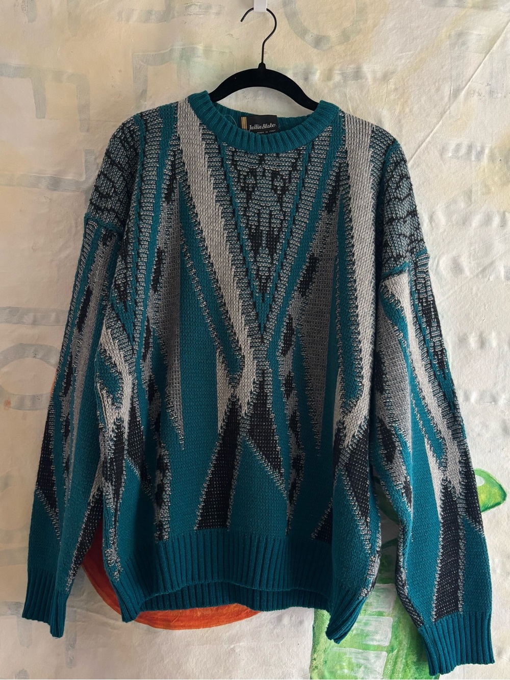 Vintage Wool Blend Geometric Patterned Sweater - Unisex